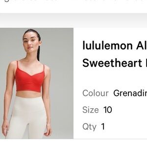Lululemon Red Align Sweetheart Longline Bra A/B cup